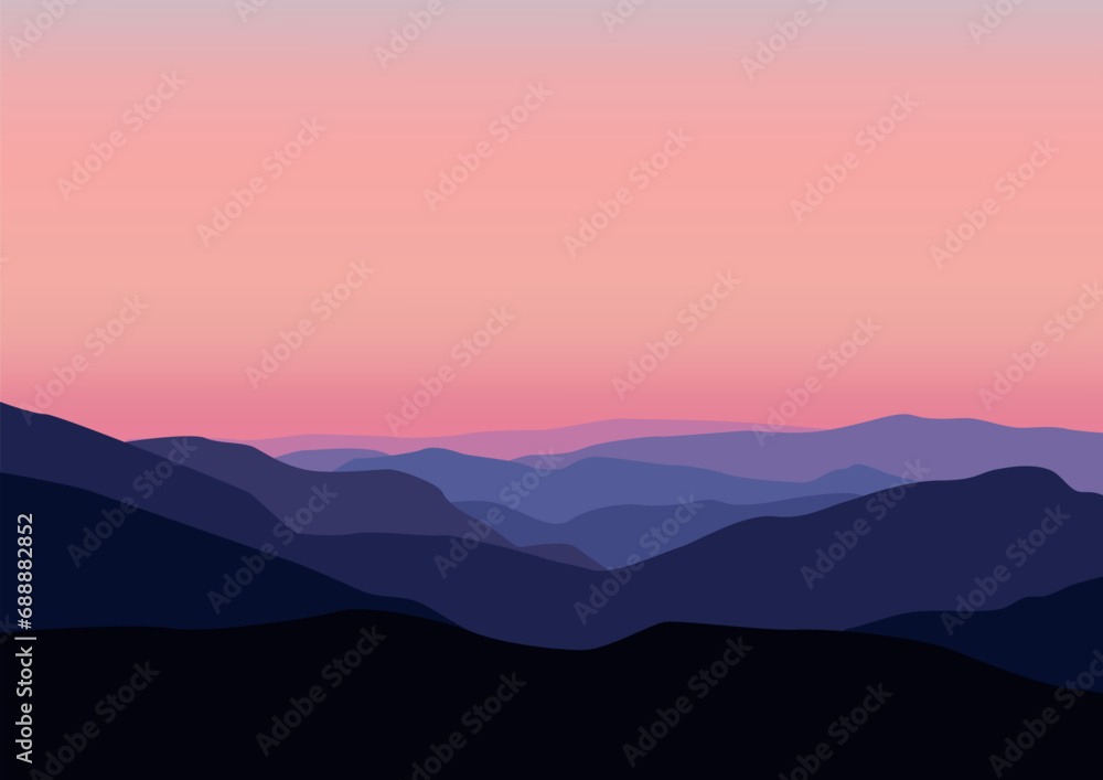 Silhouette of mountains. Vector illustration in flat style.