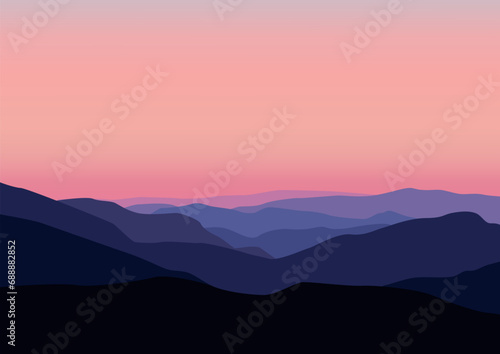 Silhouette of mountains. Vector illustration in flat style.