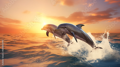 Dolphins Dancing in the Waves.HD Animal Wallpaper.AI Generative  © Zeee