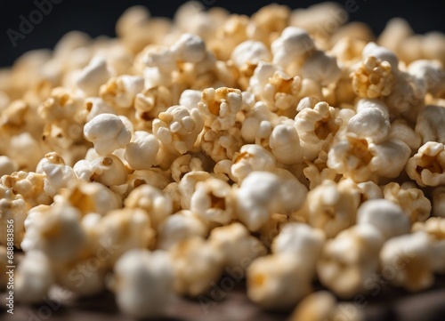 Popcorn in a wooden bowl on a black background. Selective focus. close up
