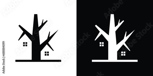 logo design combining the shape of a tree with a house, negative space logo.