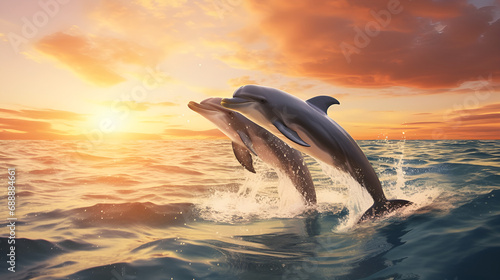 dolphin jumping out of water.Marine Majesty.Dolphins in Action .HD Animal Wallpaper.AI Generative  © Zeee