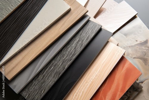 Laminate Interior Material Samples Swatch - Offering a Range of Surface Options with Patterns, Colors, and Textures for Home Improvement and Interior Decorating.