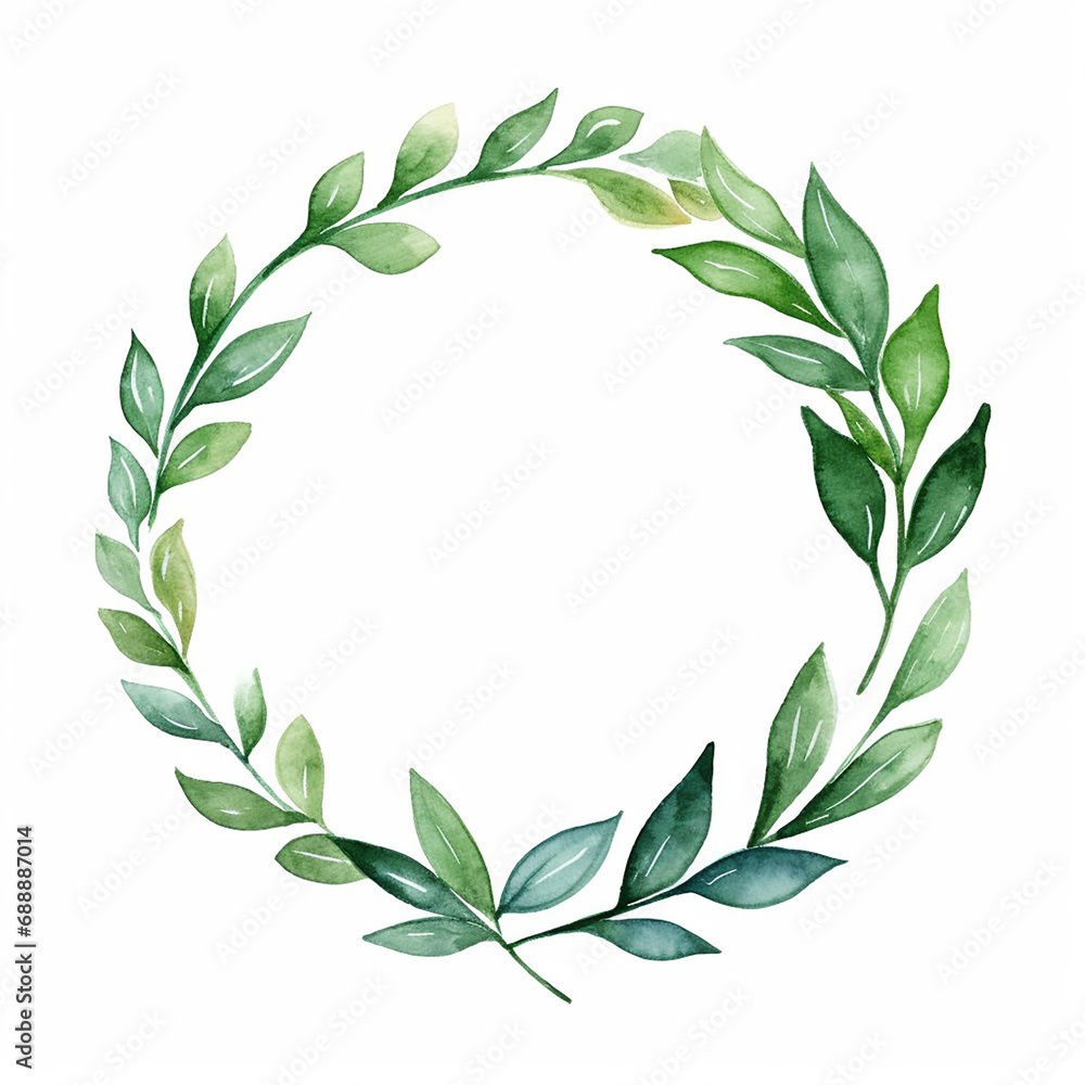 Naklejka premium invitation silver herb print watercolor wedding greenery round birthday border greeting 