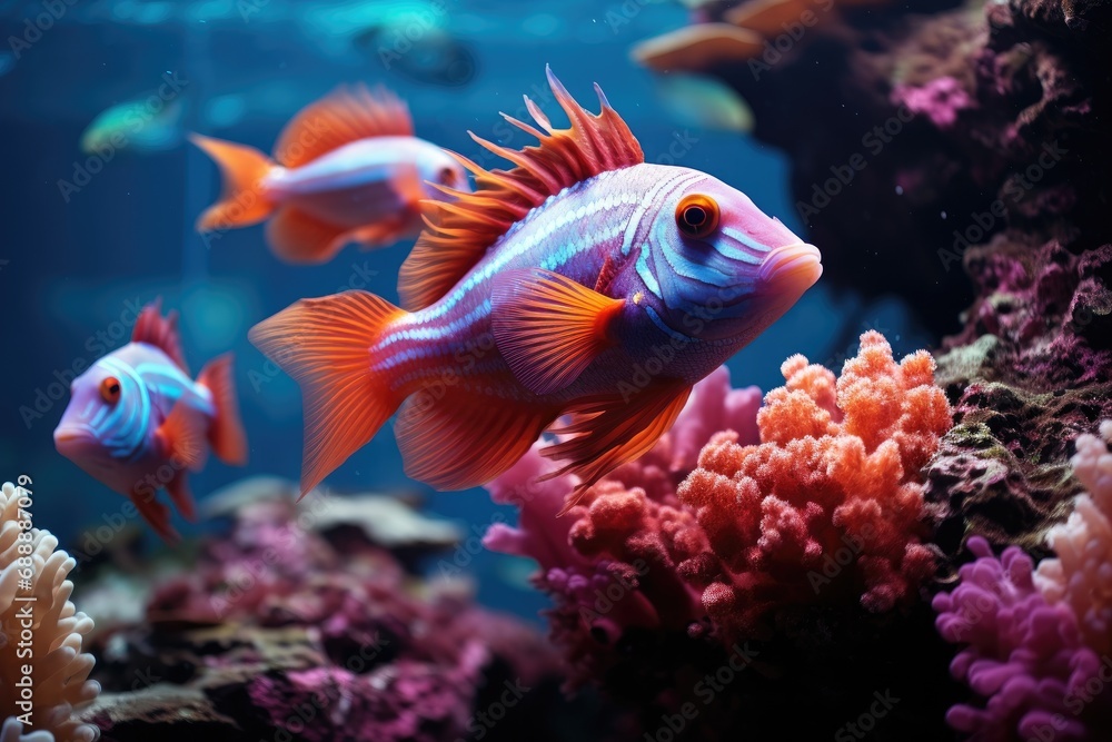 Marine animals and the environment beneath coral reefs Electronic collage as wallpaper.by Generative AI. Marine animals and the environment beneath coral reefs Electronic collage as wallpaper.by Generative AI.