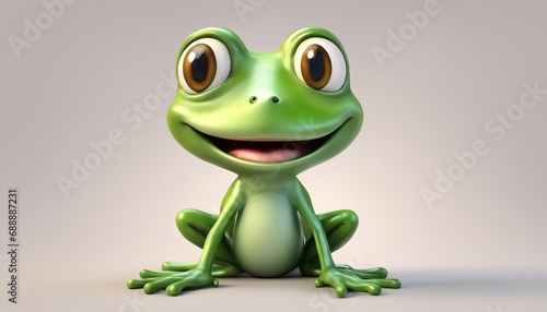 Cartoon frog sitting on the floor and looking at camera. 3d rendering