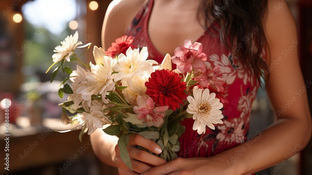 person with bouquet of flowers