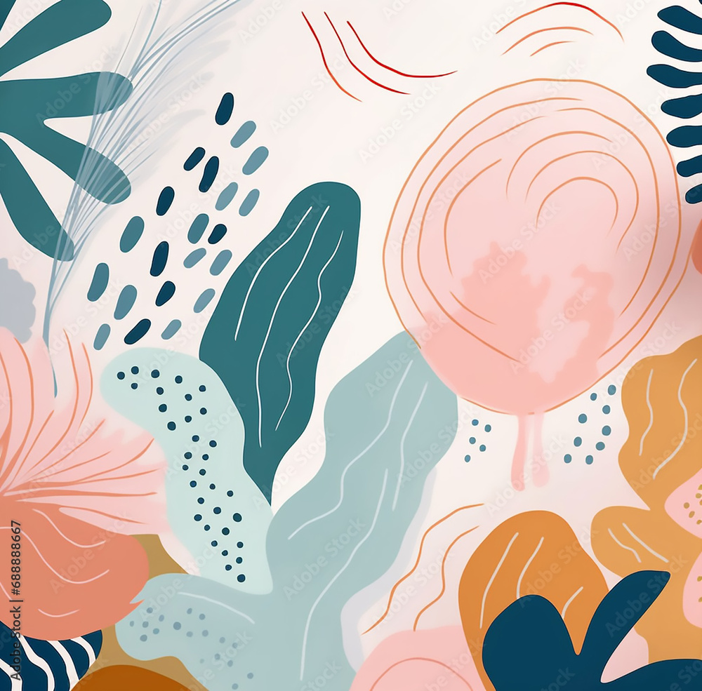 repeat collage jungle pastel trendy textile contemporary doodle ornament palm print poster 