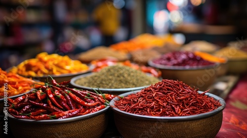 Heat Seekers' Paradise: A Journey Through Mexico's Market of Colorful Stalls Offering Chillies with Diverse Spicy Levels.