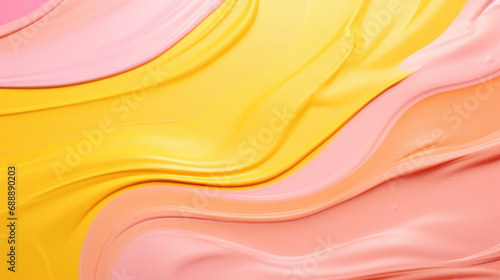 Abstract background of pink, orange and yellow liquid paint.
