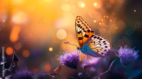 Buterfly Background Images . Butterflies flying over a field of flowers and water with a bright light.AI Generative 