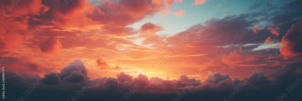Panoramic Sunset Sky with Clouds Background: Ultra-Sharp Photography in Wide Angle. Captivating Nature's Canvas Panoramic Sunset Sky with Clouds Background: Ultra-Sharp Photography in Wide Angle. Captivating Nature's Canvas