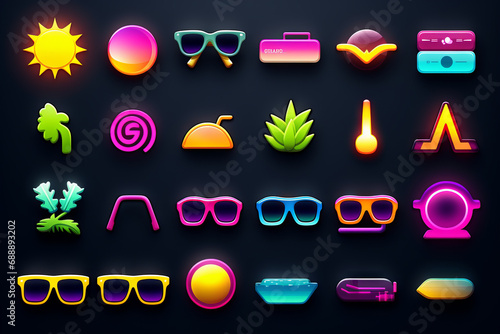 Colorful Neon Icons Pack - High Quality Illustration 