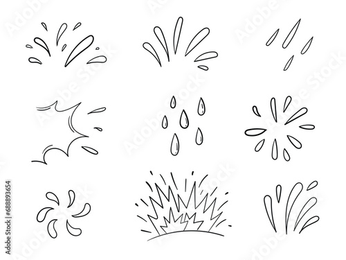 droplets, water drop icon. Hand drawn splashing liquid in doodle style