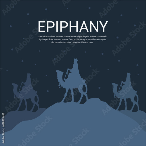 happy epiphany poster template with three kings silhouette illustration