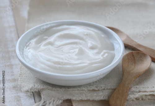 yogurt in a bowl, homemade soy yogurt 
