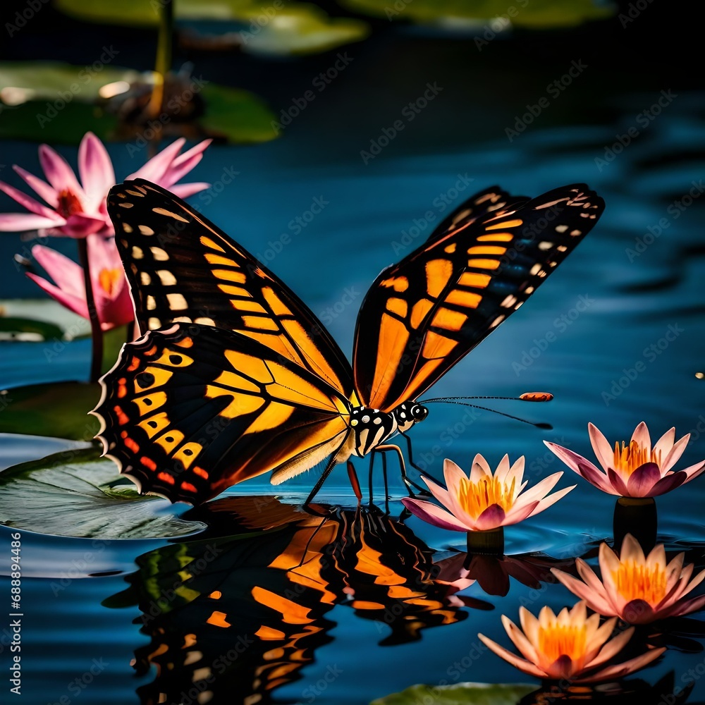 Obraz premium butterfly on a flower of waterlily