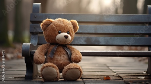 brown teddy bear sitting in the autumn park generated by AI tool