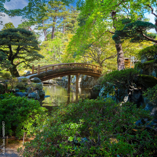 A wood bridge in a garden of Kyoto Imperial Palace 