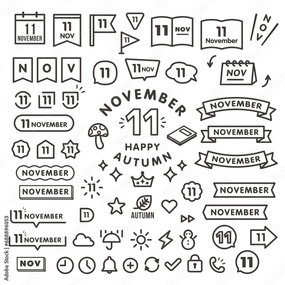 11月のシンプルなベクターアイコンセット 11月のシンプルなベクターアイコンセット