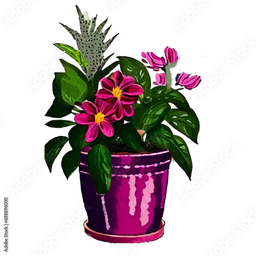 観葉植物の鉢植07　イラスト　　Generative AI