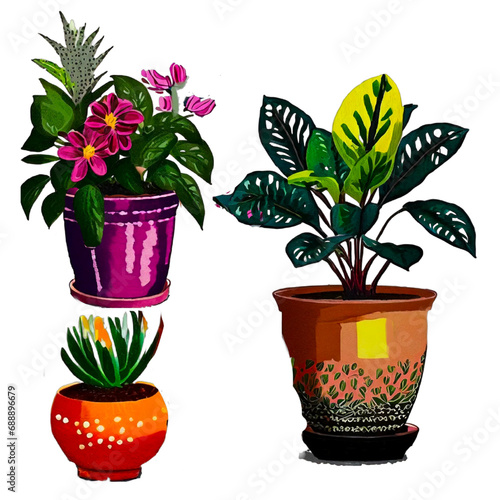 観葉植物の鉢植08　イラスト　　Generative AI
