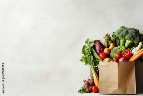 fresh food in a paper bag  copy space   generative ai