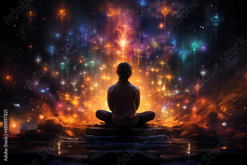 cosmic rebirth, life creation through, deep meditation and chakras © Vincent