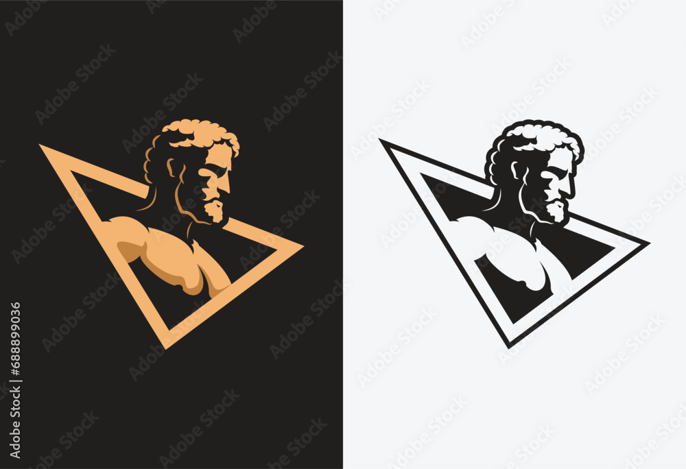 Hercules Heracles , Muscular Myth Greek Warrior Logo design illustration	 - obrazy, fototapety, plakaty 