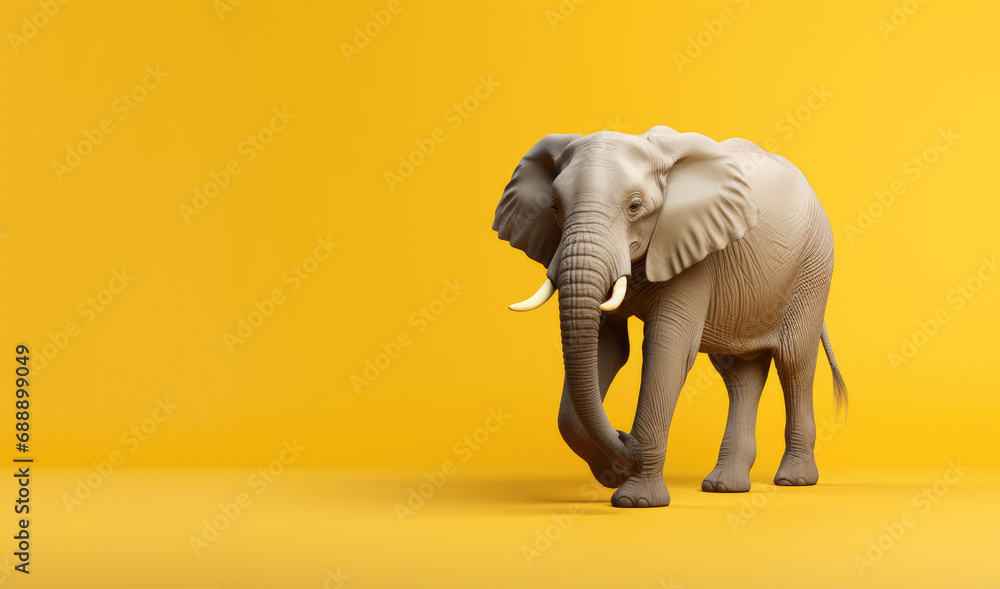 A large elephant walking on a yellow background.
