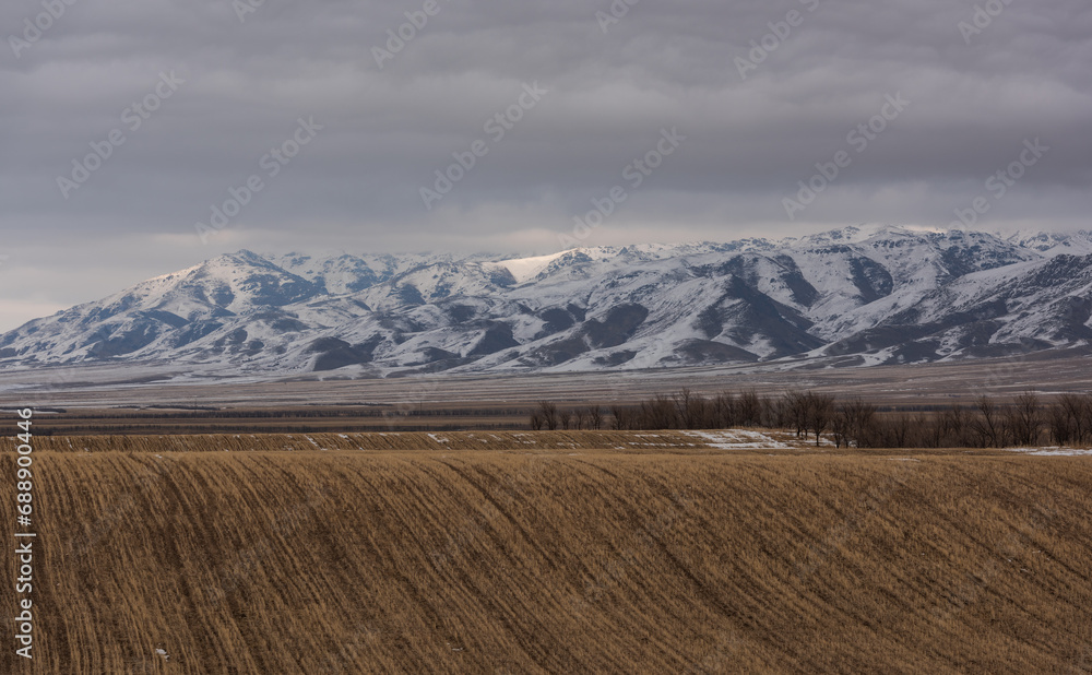 The picturesque foothills of the Dzhungar Alatau in the vicinity of the Kazakh city of Saryozek on an autumn day