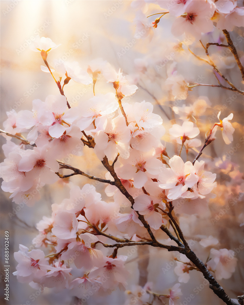 cherry blossom in the spring in the morning light