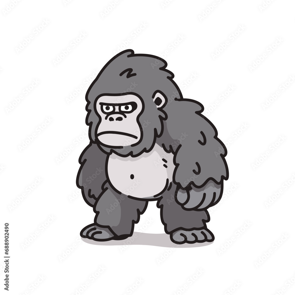 Vector illustration of a cute cartoon gorilla isolated on a white background.