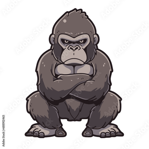 Vector illustration of a cute cartoon gorilla isolated on a white background.