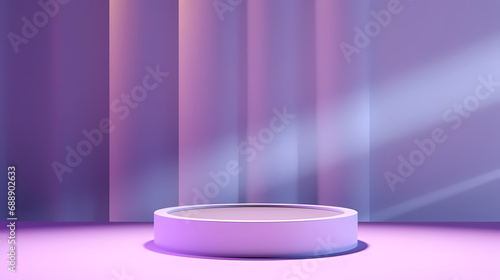 3d render. Abstract modern minimal pastel violet background illuminated with bright light. Showcase scene with cylinder podium for product presentation