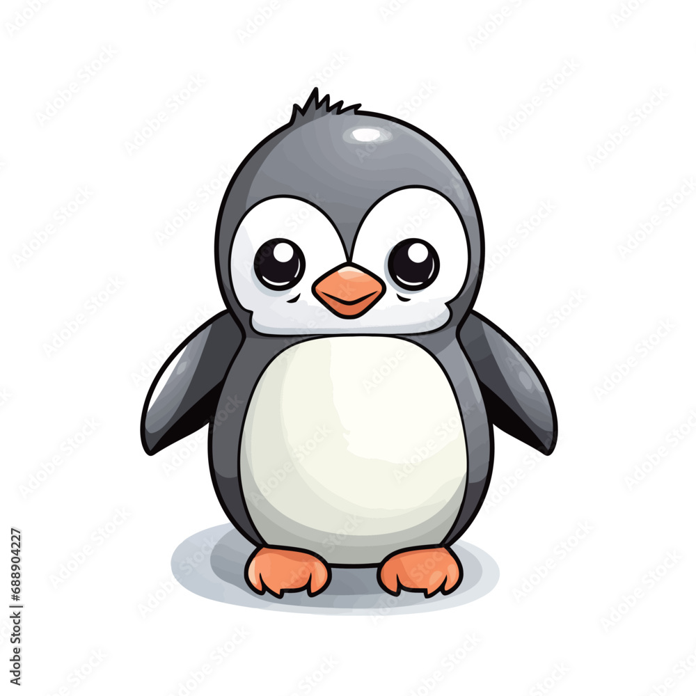 Fototapeta premium Cute cartoon penguin on a background of hearts. Vector illustration.