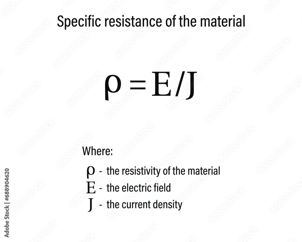 Specific resistance of materials formula on a white background. Education. Science. Vector illustration.
