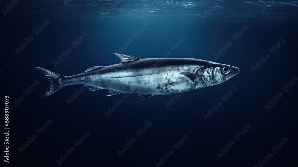 Naklejka premium Solitary fish swimming in the deep blue.