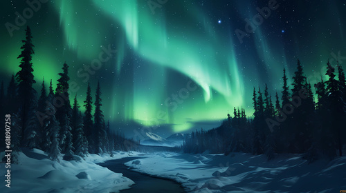 Northern Lights dancing in the dark winter sky