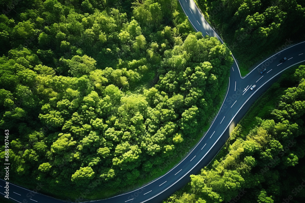 Top view of beautiful curved road