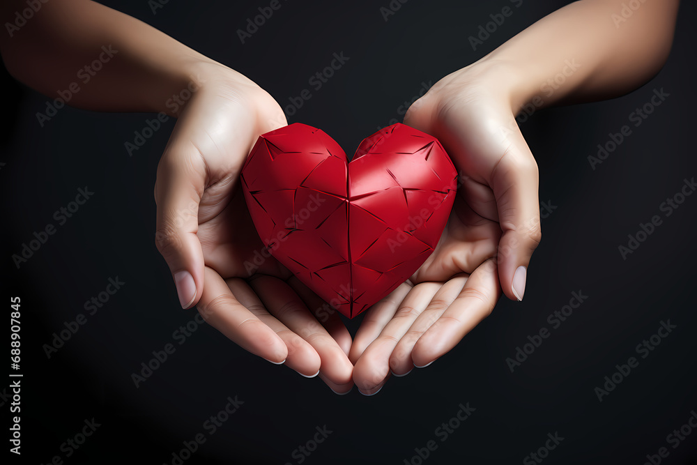 Two Hands Holding a Red Heart - Powerful Symbolism. Generative AI Two Hands Holding a Red Heart - Powerful Symbolism. Generative AI