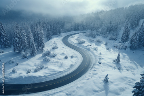 Snow on the road in winter time. © Golden House Images