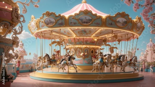 "Merry-Go-Round Whimsy: A Kitsch Celebration in Rococo Charm"
