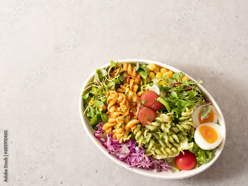 salad with vegetables and cheese, Fusilli Salad