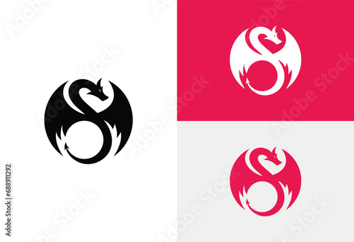 Black dragon icon. Black silhouette dragon icon