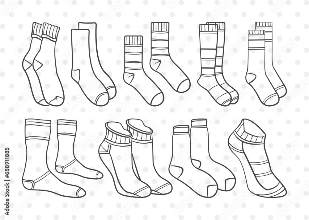 Sock SVG, Sock Clipart, Ankle Socks Svg, Crew Sock Svg, Half Socks Svg, Warm Feet Svg, Sock