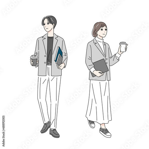 男女のビシネスパーソンのファッションイラスト全身