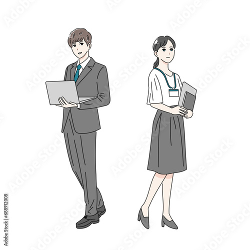 男女のビシネスパーソンのファッションイラスト全身