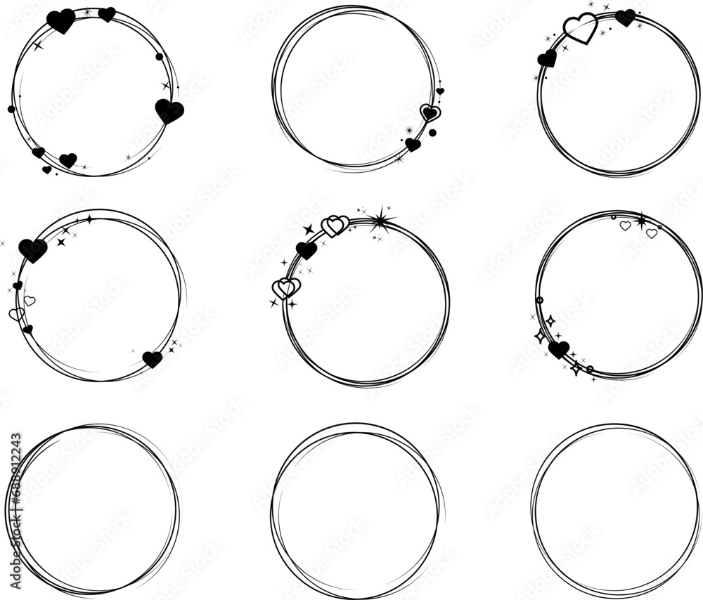 Set of circle frame with hearts. Valentine's Day black frame with a hearts. Geometric frame with a hearts. Trendy abstract Valentine's day frames. Set of circle frame with hearts. Valentine's Day black frame with a hearts. Geometric frame with a hearts. Trendy abstract Valentine's day frames.