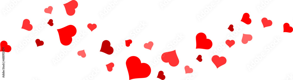 Hearts border in wave shape. Red hearts border. Heart in the wave shape vector. Valentine's Day element decoration. Love concept. Flying hearts confetti. Hearts border in wave shape. Red hearts border. Heart in the wave shape vector. Valentine's Day element decoration. Love concept. Flying hearts confetti.